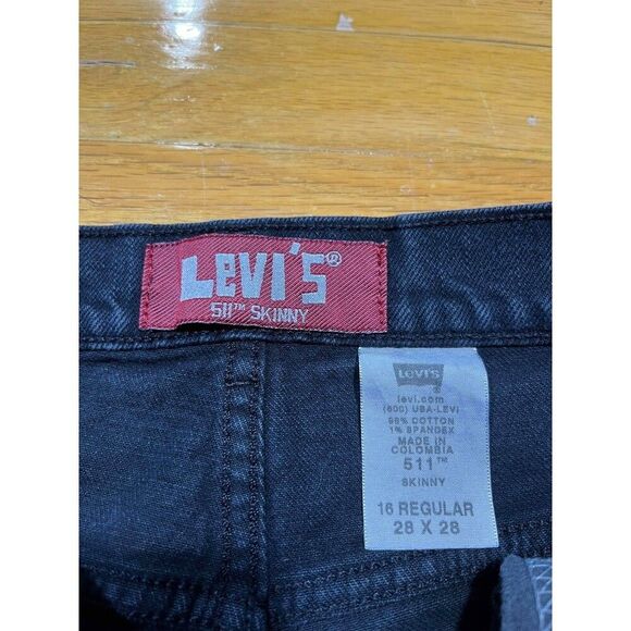 Levis 511 Jeans Womens 16 Skinny Black Mid Rise Denim Grunge Stretch Punk Y2K - Picture 3 of 7